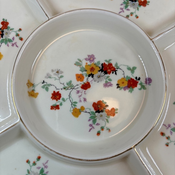 Vintage Japanese Mikori Ware Porcelain 5 Part Divided Tray Floral Design w/ Case - Picture 6 of 10